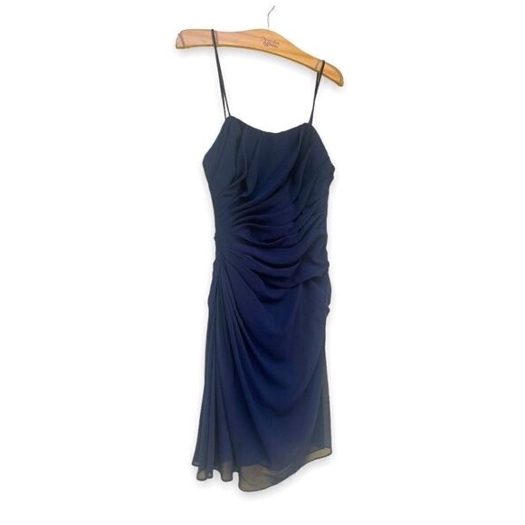 WTOO BY WATTERS | Navy Asymmetrical Ruched Cocktail Dress (Size 6) - Picture 1 of 7